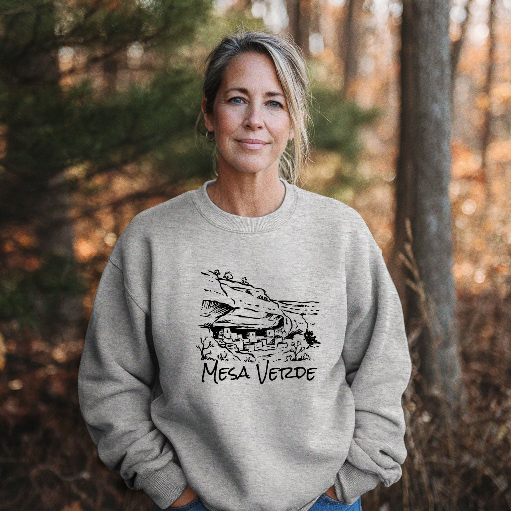 Mesa Verde National Park Line Drawing Crewneck Sweatshirt