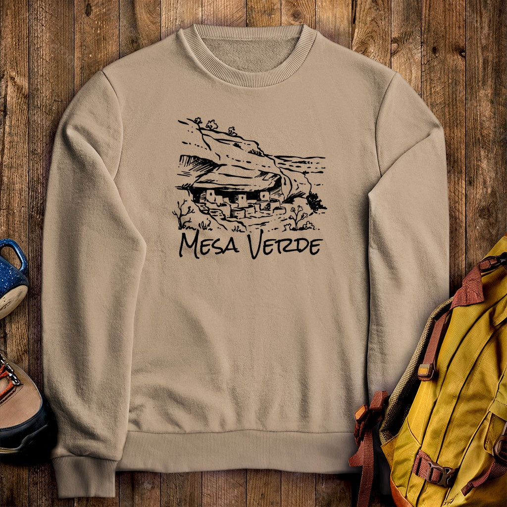 Mesa Verde National Park Line Drawing Crewneck Sweatshirt