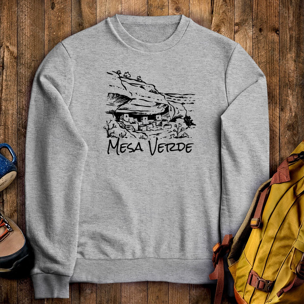 Mesa Verde National Park Line Drawing Crewneck Sweatshirt