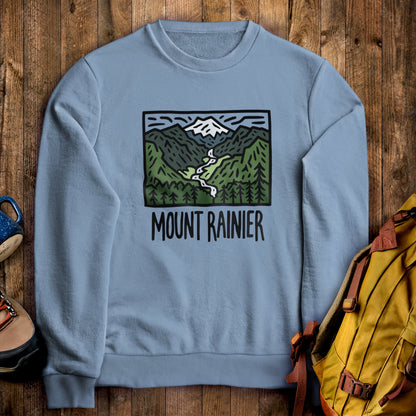 Mount Rainier National Park Crewneck Sweatshirt Stone Blue Adventure and Outdoors Themed Sweatshirt