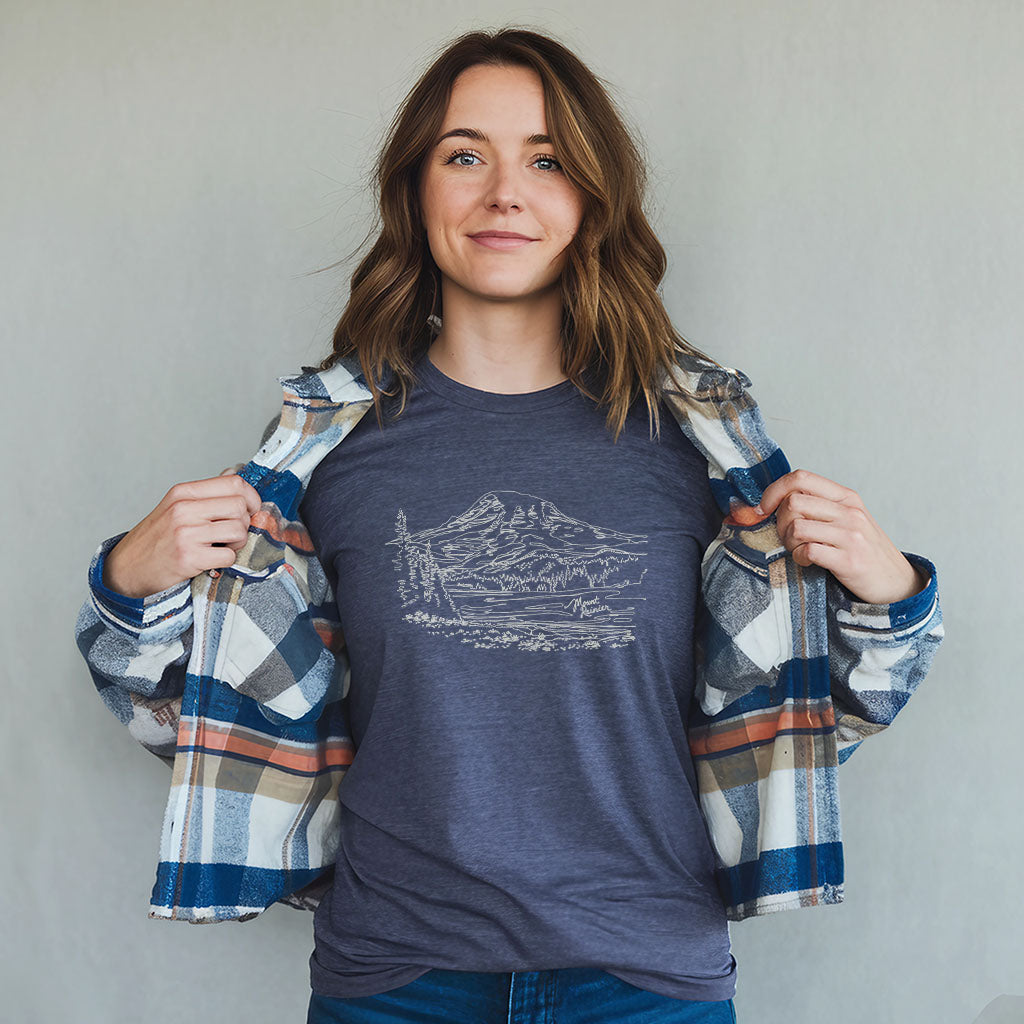 Mount Rainier Line Drawing T-Shirt