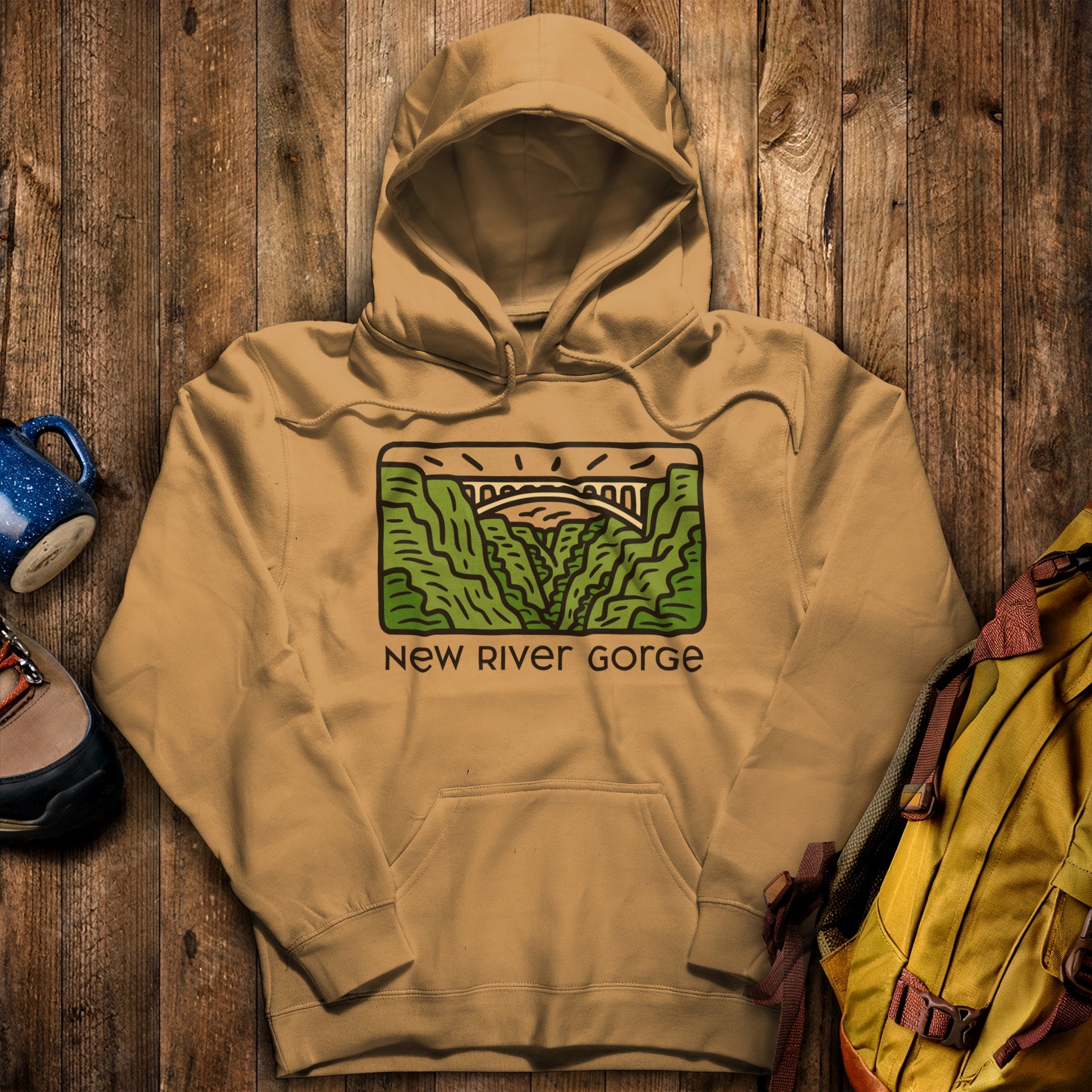 New River Gorge National Park Hoodie Mustard Adventure and Outdoors Themed Hoodie