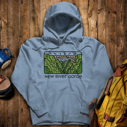 New River Gorge National Park Hoodie Stone Blue Adventure and Outdoors Themed Hoodie