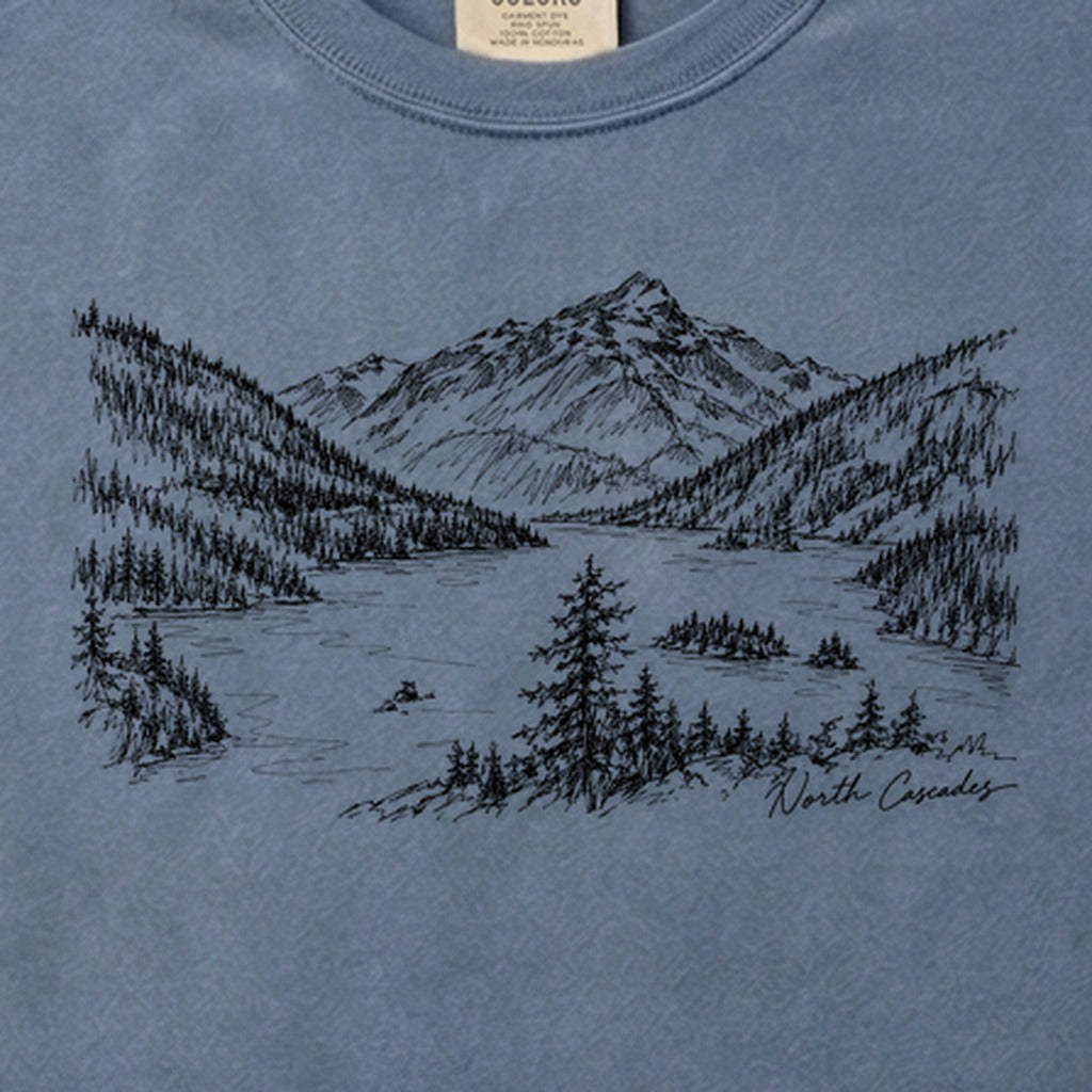North Cascades Line Drawing Cotton T-Shirt