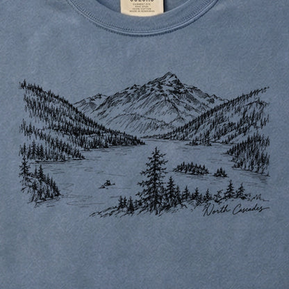 North Cascades Line Drawing Cotton T-Shirt