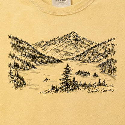 North Cascades Line Drawing Cotton T-Shirt