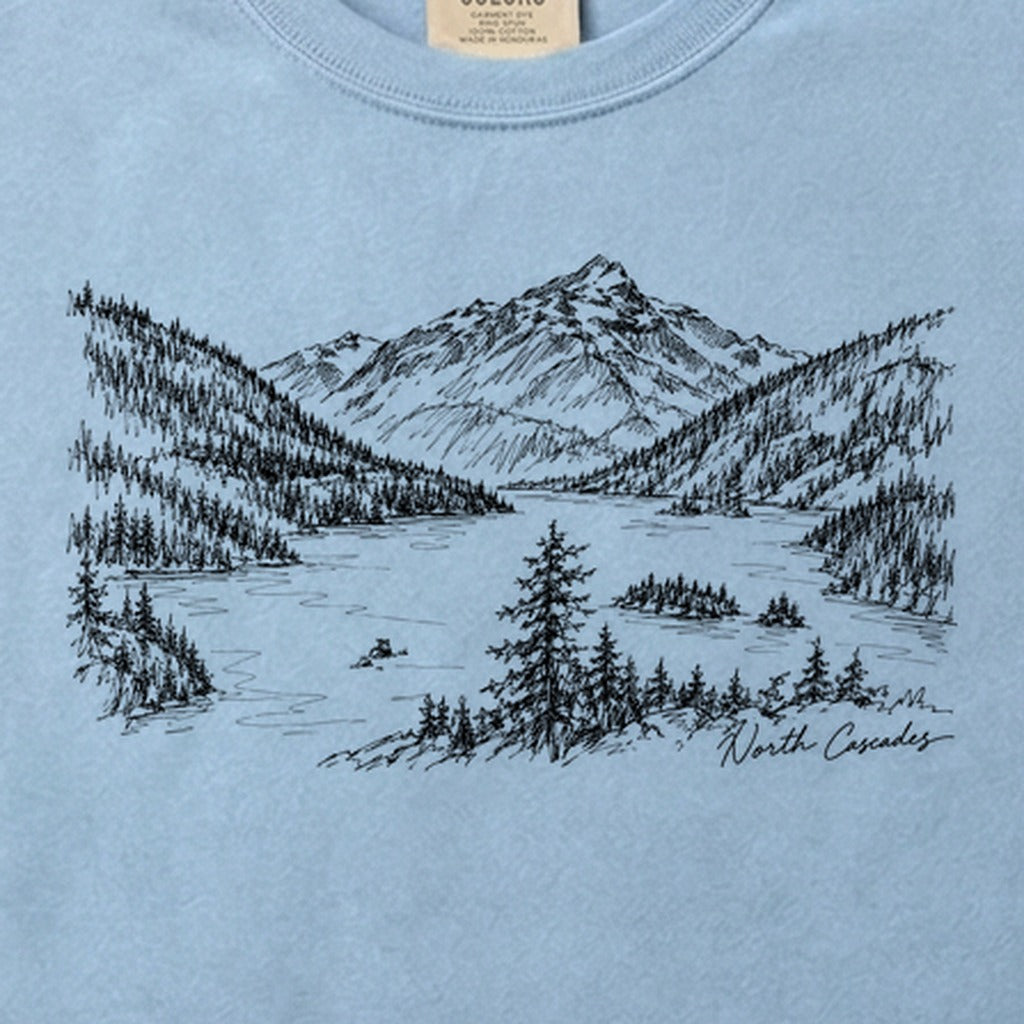 North Cascades Line Drawing Cotton T-Shirt