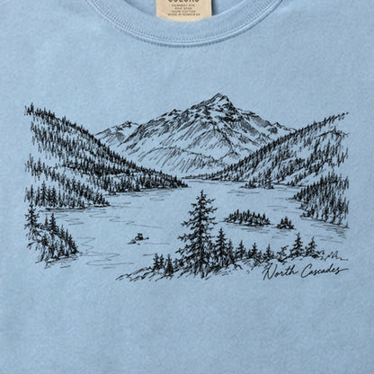 North Cascades Line Drawing Cotton T-Shirt