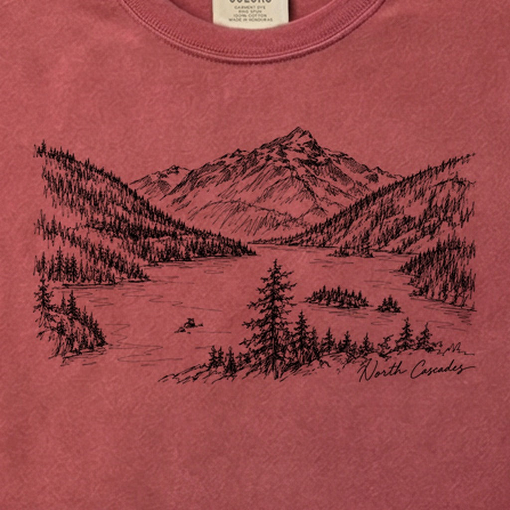 North Cascades Line Drawing Cotton T-Shirt