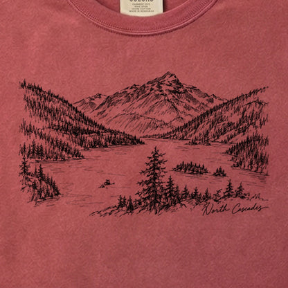 North Cascades Line Drawing Cotton T-Shirt