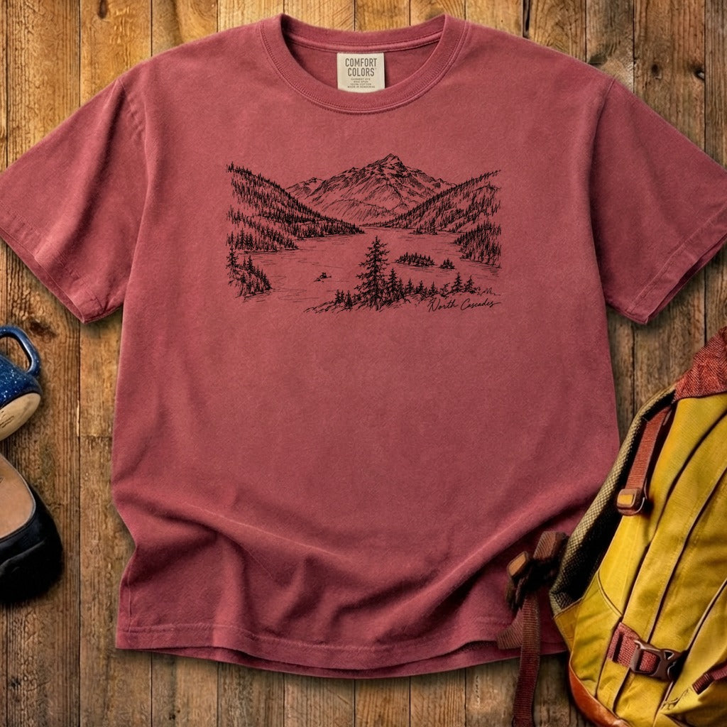 North Cascades Line Drawing Cotton T-Shirt