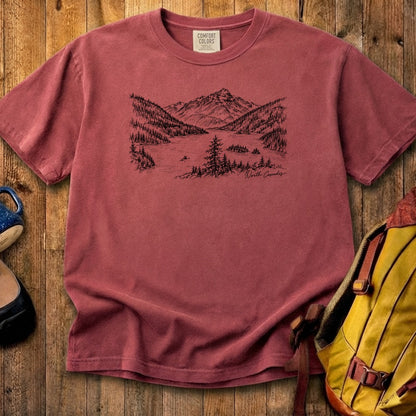 North Cascades Line Drawing Cotton T-Shirt