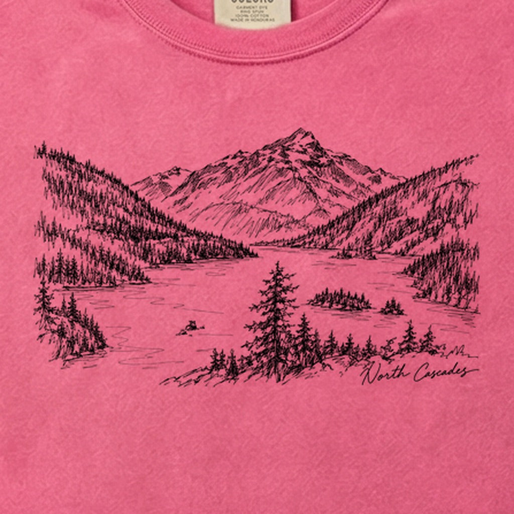 North Cascades Line Drawing Cotton T-Shirt