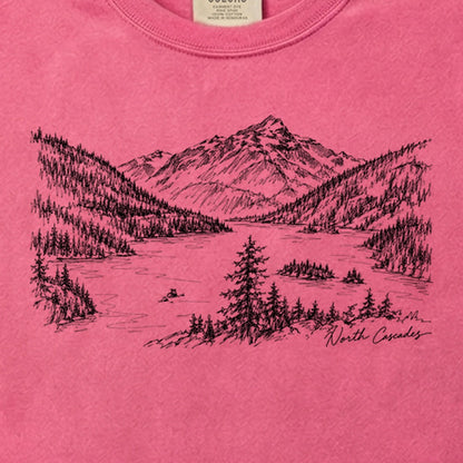 North Cascades Line Drawing Cotton T-Shirt