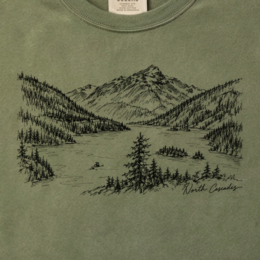 North Cascades Line Drawing Cotton T-Shirt