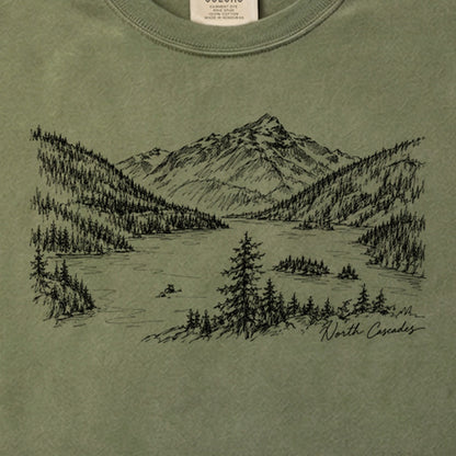 North Cascades Line Drawing Cotton T-Shirt