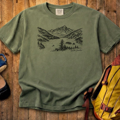 North Cascades Line Drawing Cotton T-Shirt