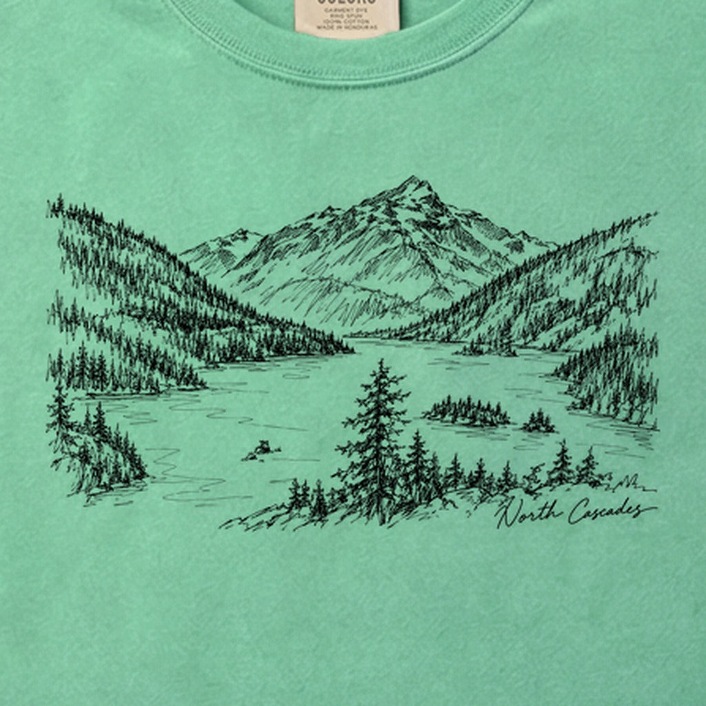 North Cascades Line Drawing Cotton T-Shirt