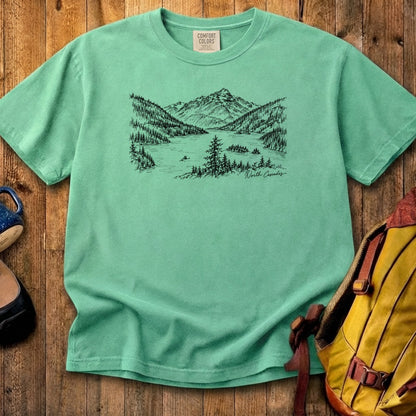 North Cascades Line Drawing Cotton T-Shirt