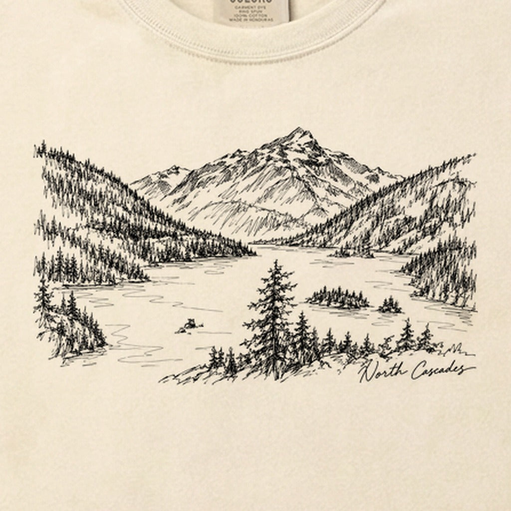 North Cascades Line Drawing Cotton T-Shirt