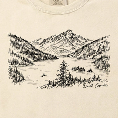 North Cascades Line Drawing Cotton T-Shirt