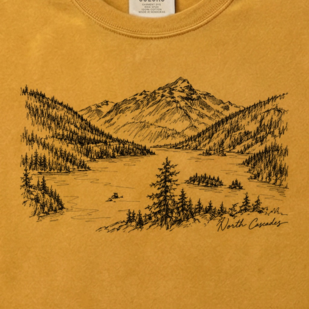 North Cascades Line Drawing Cotton T-Shirt