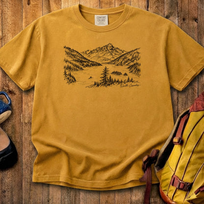 North Cascades Line Drawing Cotton T-Shirt