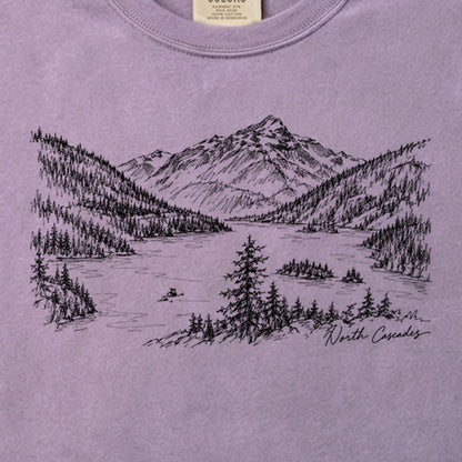 North Cascades Line Drawing Cotton T-Shirt
