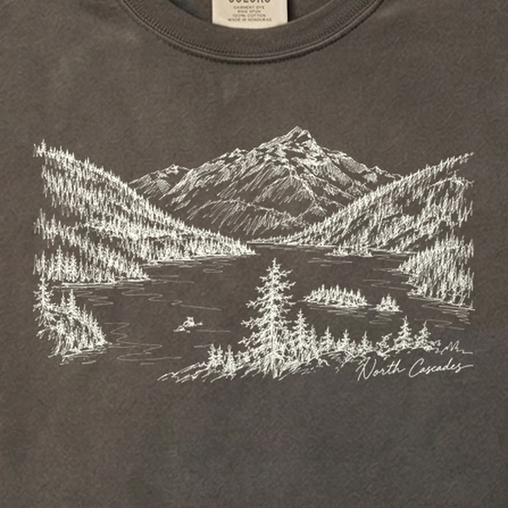 North Cascades Line Drawing Cotton T-Shirt