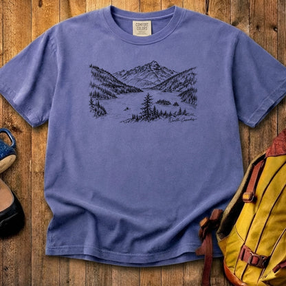 North Cascades Line Drawing Cotton T-Shirt