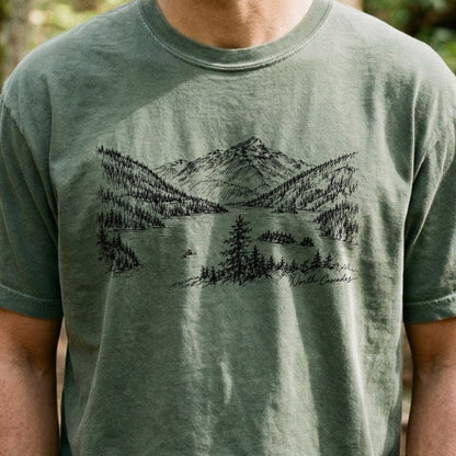 North Cascades Line Drawing Cotton T-Shirt