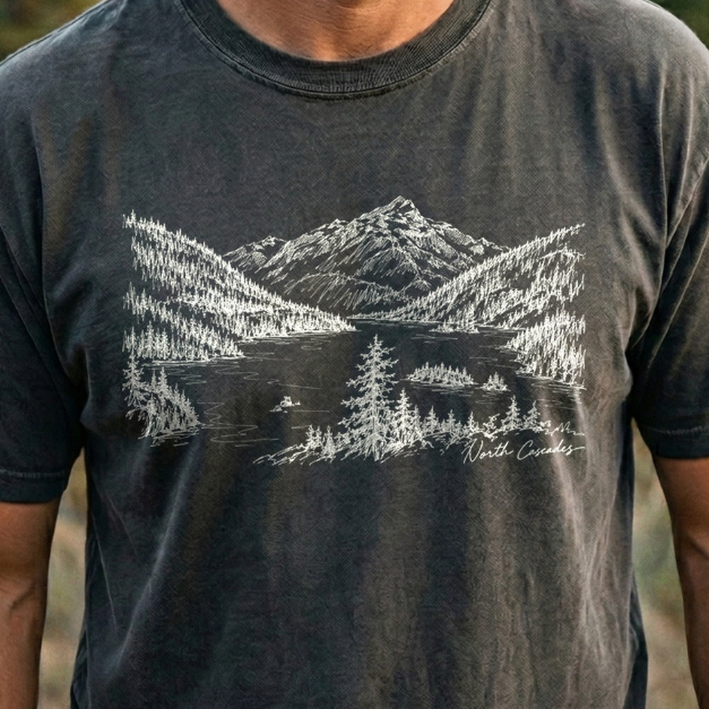 North Cascades Line Drawing Cotton T-Shirt
