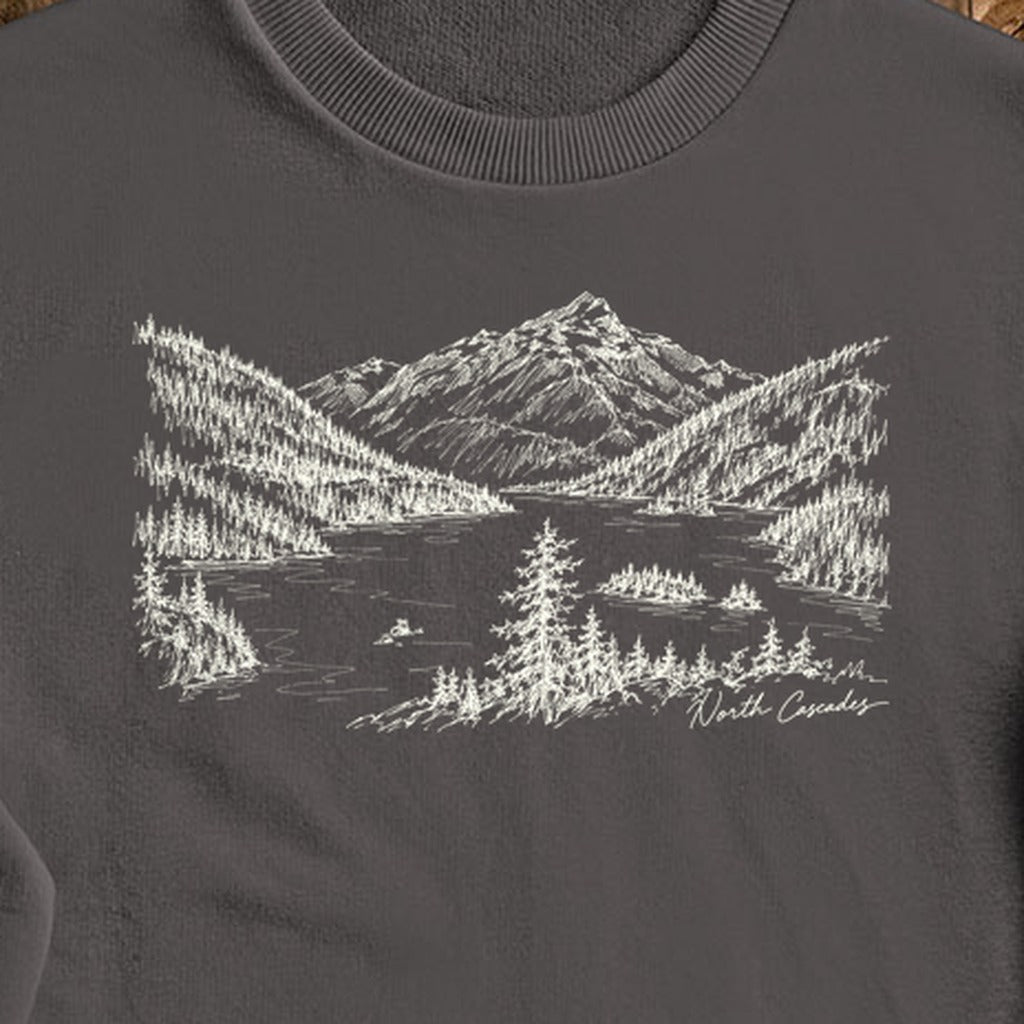 North Cascades Line Drawing Crewneck Sweatshirt