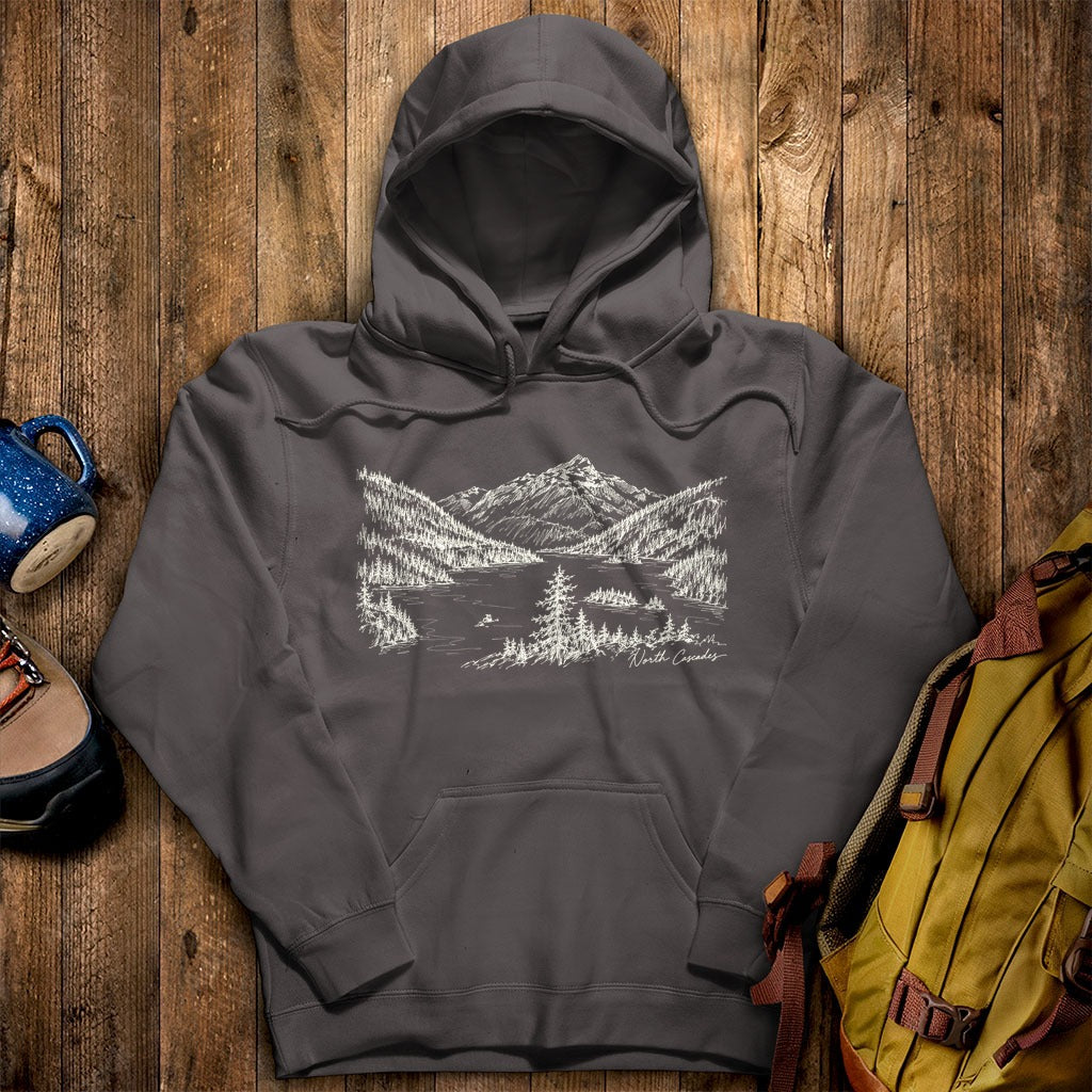North Cascades Line Drawing Hoodie