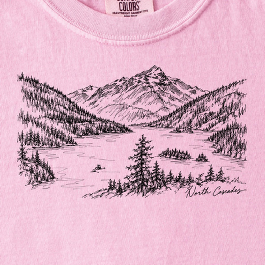 North Cascades Line Drawing Kids Cotton T-Shirt