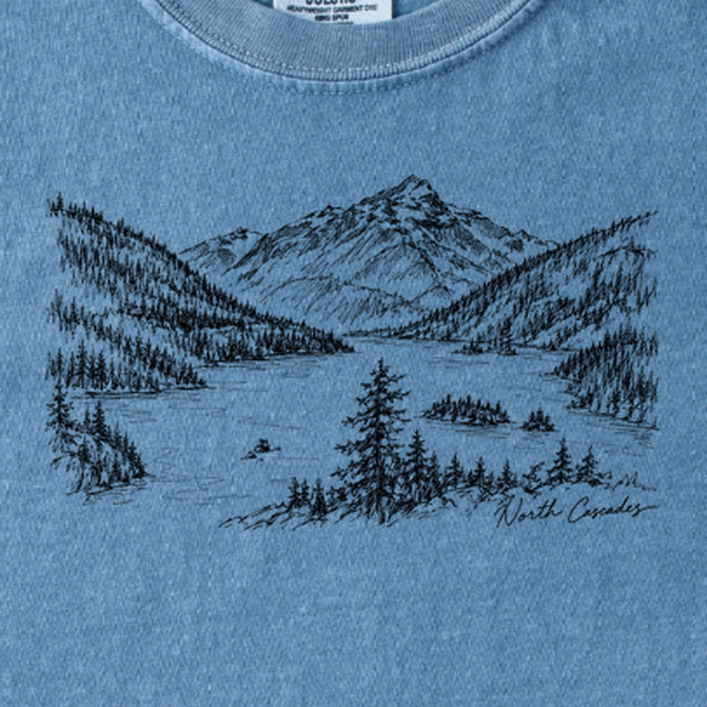 North Cascades Line Drawing Kids Cotton T-Shirt