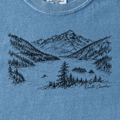 North Cascades Line Drawing Kids Cotton T-Shirt