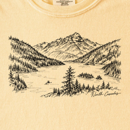 North Cascades Line Drawing Kids Cotton T-Shirt