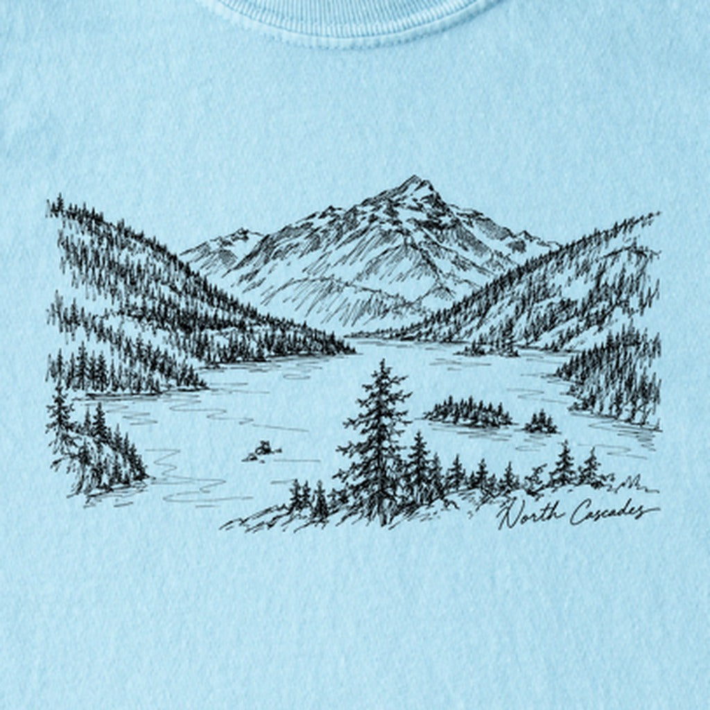 North Cascades Line Drawing Kids Cotton T-Shirt