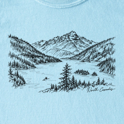 North Cascades Line Drawing Kids Cotton T-Shirt