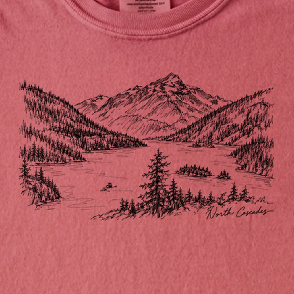 North Cascades Line Drawing Kids Cotton T-Shirt