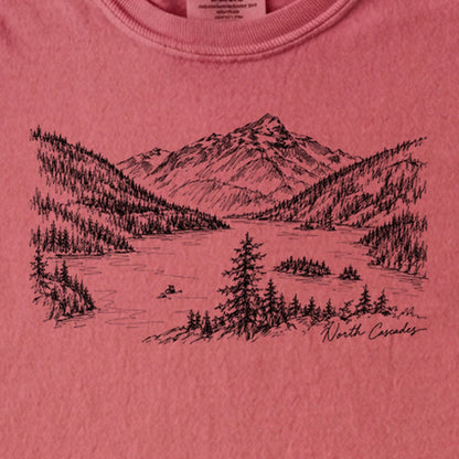North Cascades Line Drawing Kids Cotton T-Shirt