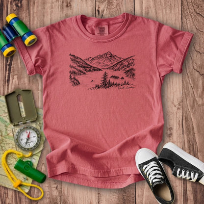 North Cascades Line Drawing Kids Cotton T-Shirt