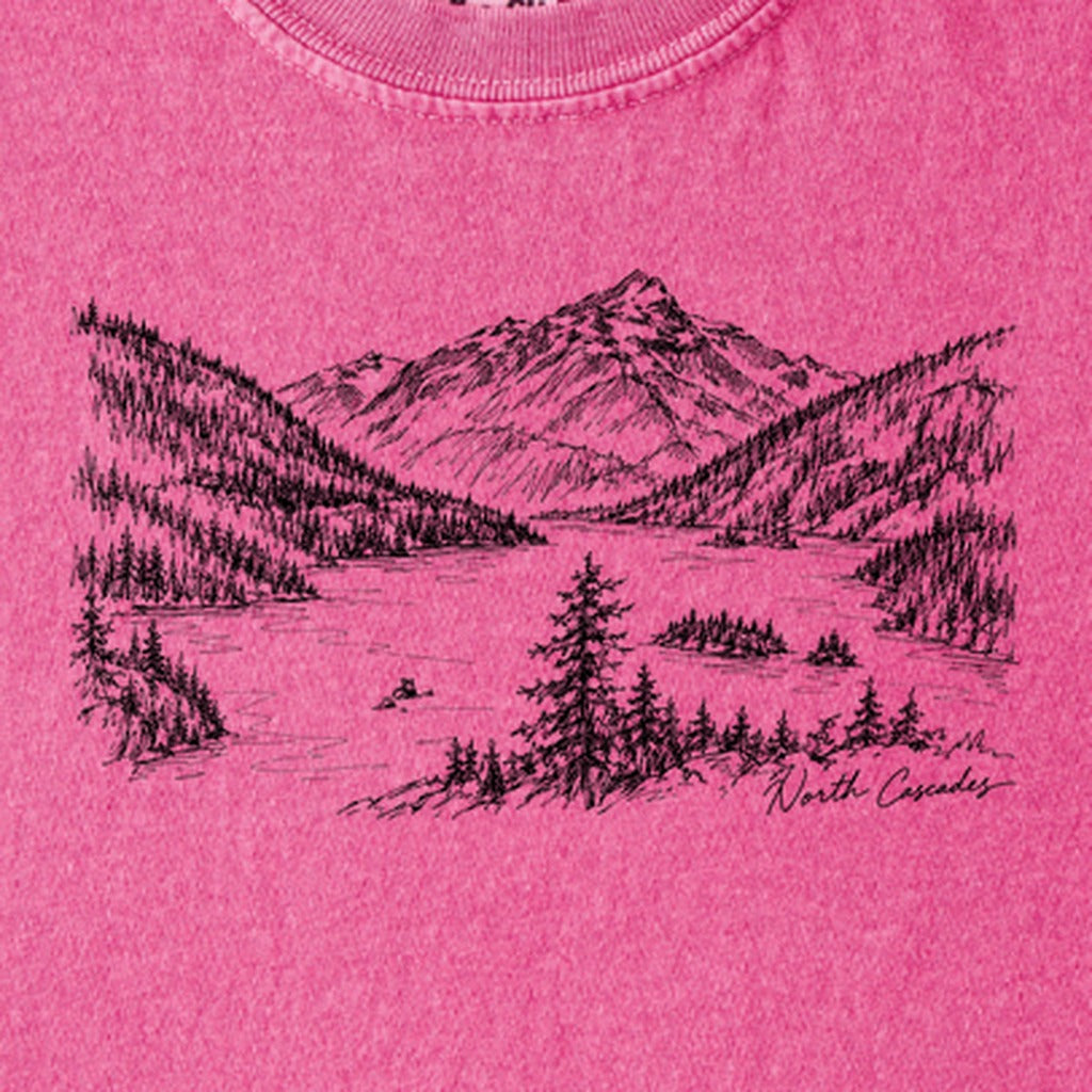 North Cascades Line Drawing Kids Cotton T-Shirt