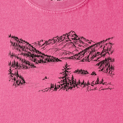 North Cascades Line Drawing Kids Cotton T-Shirt