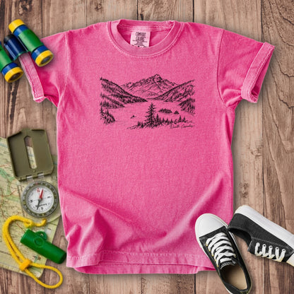 North Cascades Line Drawing Kids Cotton T-Shirt