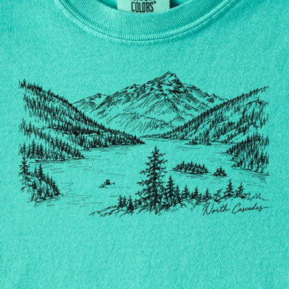 North Cascades Line Drawing Kids Cotton T-Shirt