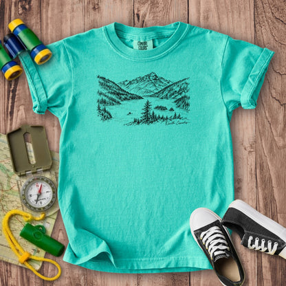 North Cascades Line Drawing Kids Cotton T-Shirt