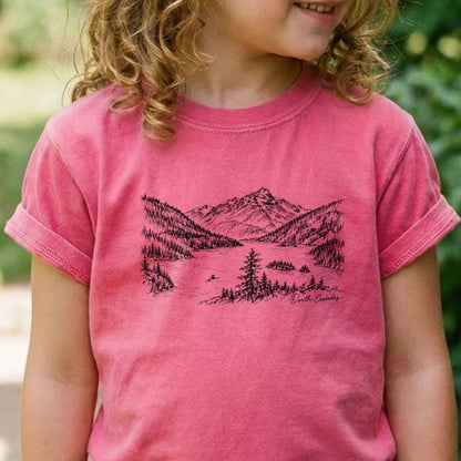 North Cascades Line Drawing Kids Cotton T-Shirt