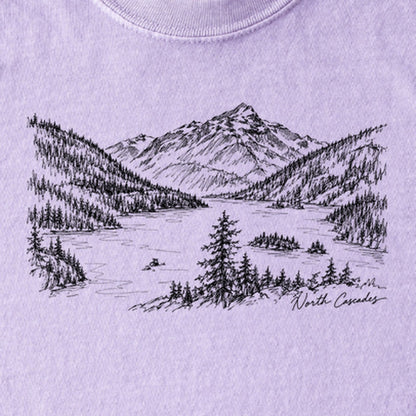 North Cascades Line Drawing Kids Cotton T-Shirt